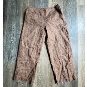 Nikki Valenti Linen Pants Women 10 Brown Wide Leg Irish Linen Lined Trousers